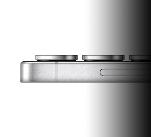 Close up of horizontal Galaxy S25 Ultra from profile view showing the titanium frame.